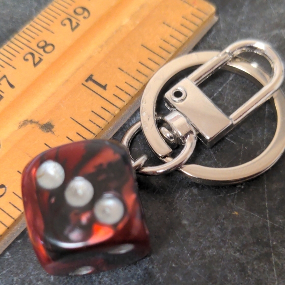 Handmade Red Dice Clip on Keychain Your Choice of Metals - Picture 6 of 7